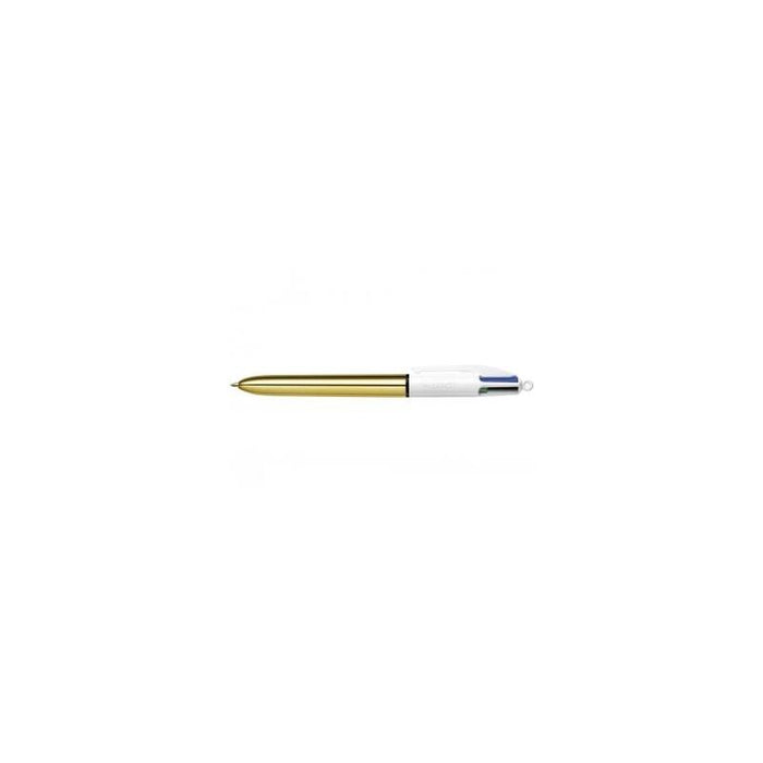 Pack De 12 Unidades Bic 4 Colours Shine Boligrafo De Bola Retractil - Punta De 1mm - Trazo De 0.4mm - Tinta Con Base De Aceite - Cuerpo Oro/Blanco - 4 Colores