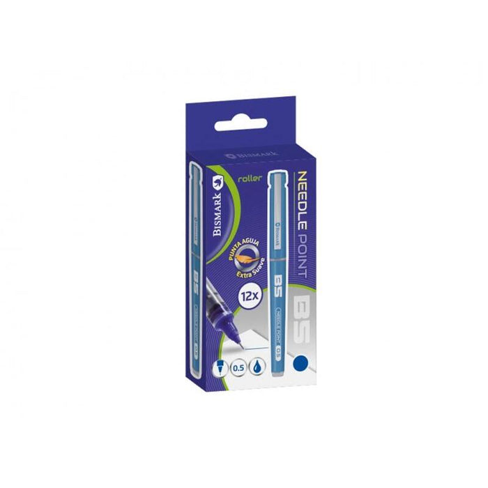 Pack De 12 Unidades Bismark Boligrafo Tinta Liquida Punta Aguja - Escritura Suave - Alta Precision - Azul