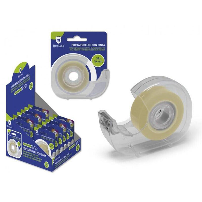 Pack De 12 Unidades Bismark Portarrollos Con Cinta Adhesiva Transparente - Cuerpo De Plastico - Incluye Cinta De 33