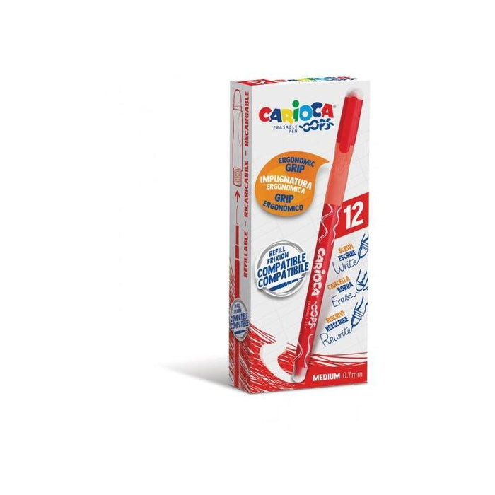 Pack De 12 Unidades Carioca Oops Boligrafos Borrables - Tinta Roja Termo Sensible - Empuñadura Ergonomica Triangular -