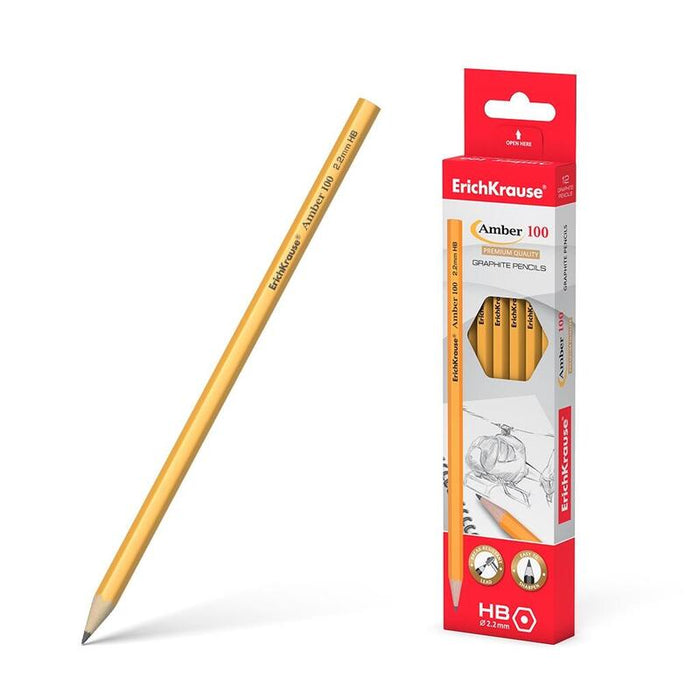 Pack De 12 Unidades Erichkrause Amber 100 Hb - Lapiz De Grafito Hexagonal - Madera Seleccionada - Alta Resistencia Al Impacto - Facil Afilado - Uso Economico - Color Negro