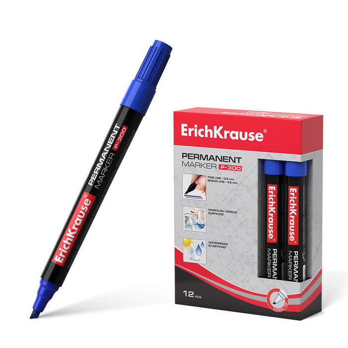 Pack De 12 Unidades Erichkrause Marcador Permanente P-300 - Punta Biselada - Resistente Al Agua Y A Los Rayos Uv -