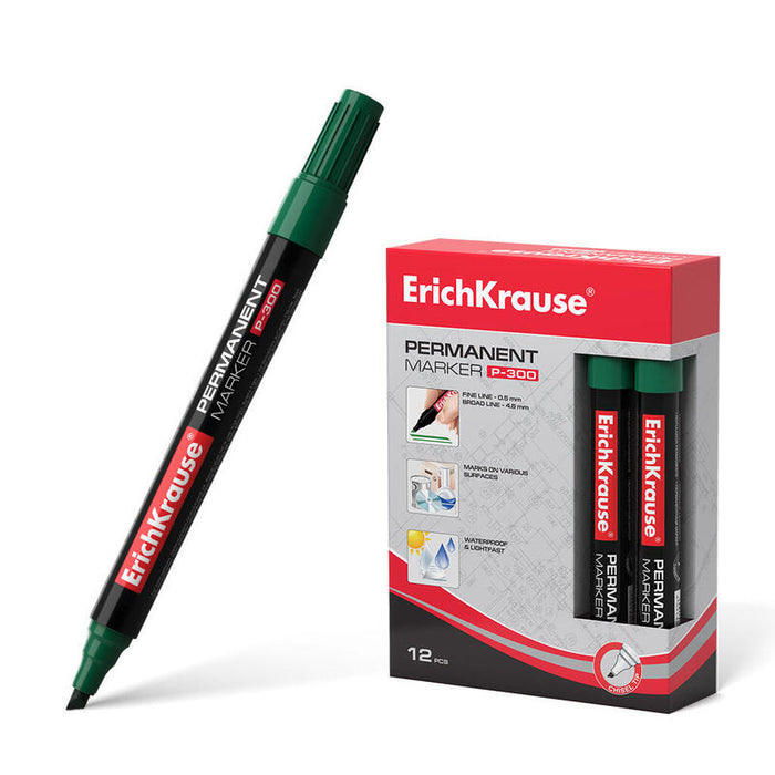 Pack De 12 Unidades Erichkrause Marcador Permanente P-300 - Punta Biselada - Resistente Al Agua Y A Los Rayos Uv -