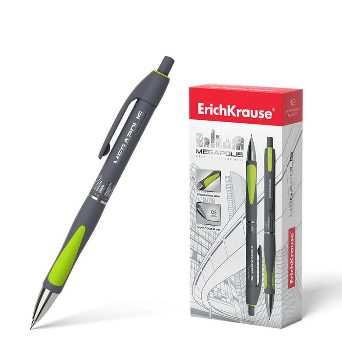 Pack De 12 Unidades Erichkrause Megapolis Concept 05 - Carcasa Redonda Y Brillante - Zona De Agarre Ergonomica - Minas De 05 Mm - Color Neon