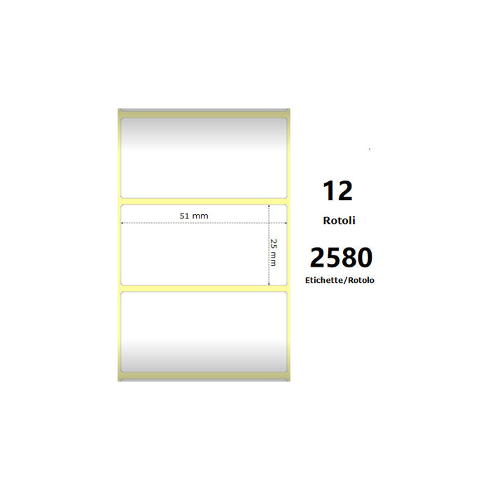 Pack De 12 Unidades White 51x25mm 2580 Et/Rotolo Z-2000d 2x1x1 Core 12 Rolls