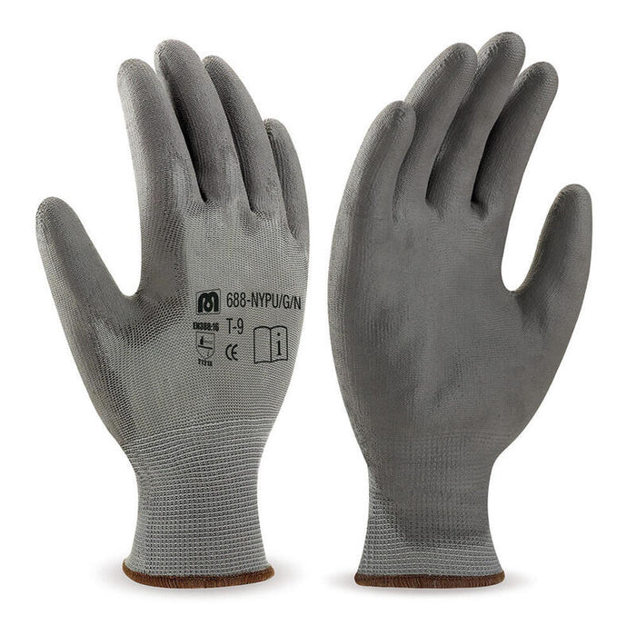 Pack De 120 Unidades - Guante Poliéster Con Recubrimiento De Poliuretano Gris En388, T-08