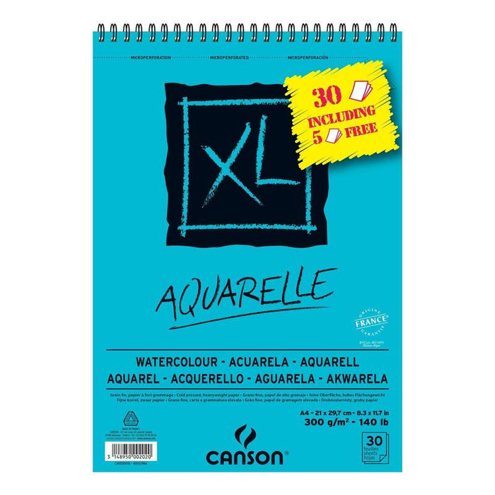 Pack De 15 Unidades Canson Bloc Acuarela Aquarelle Fino Xl Espiral 25 + 5(Gratis) Hojas 300gr 21x29,7cm -