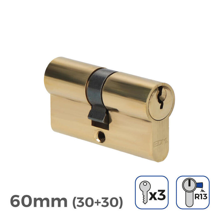 Pack De 2 Unidades - Bombin De Laton 60mm (30+30mm) Leva Corta R13 Con 3 Llaves De Serreta Incluidas Edm