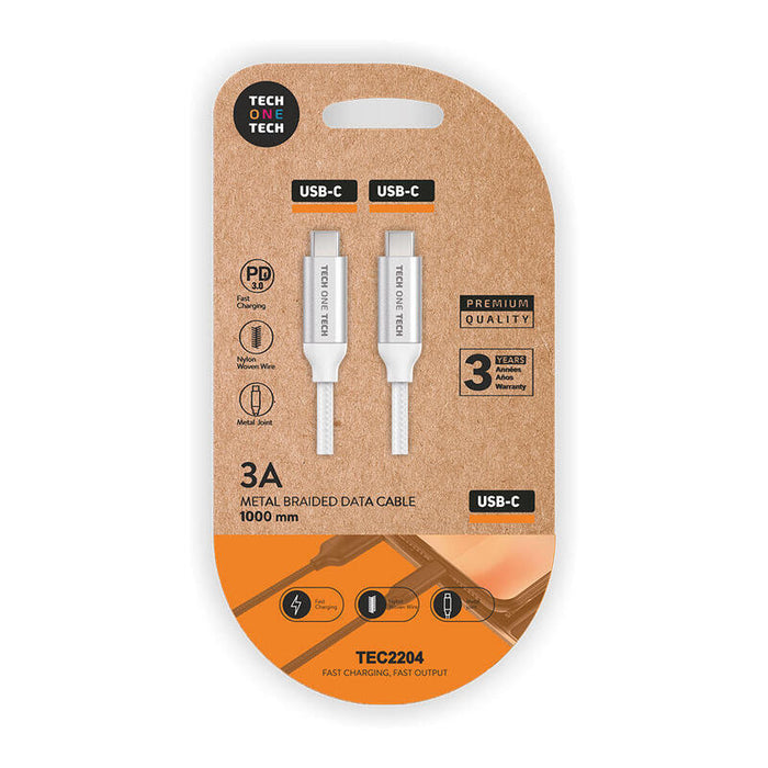 Pack De 2 Unidades - Cable Nylon Usb-C A Usb-C 1m Blanco