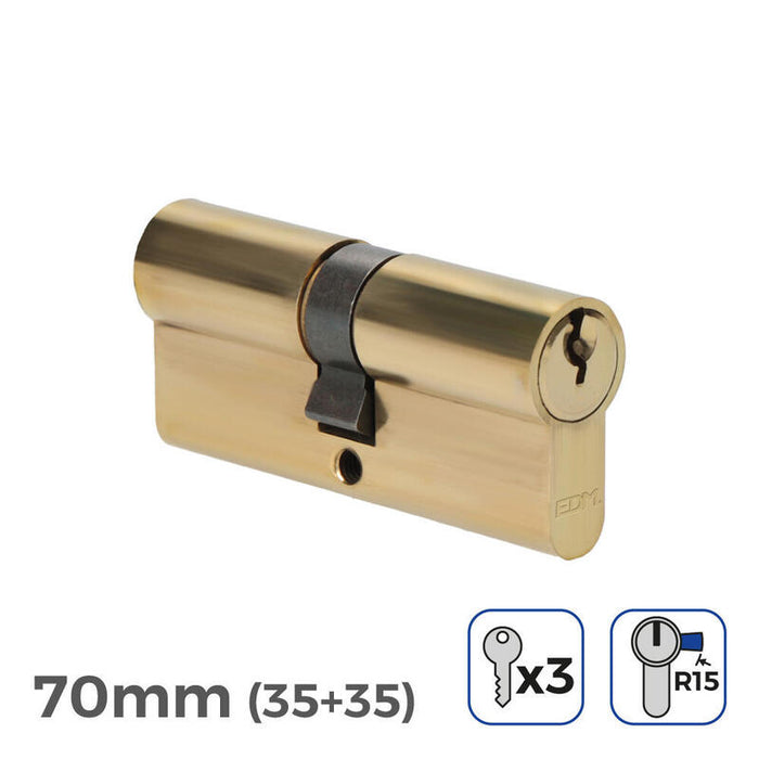 Pack De 2 Unidades - Cilindro De Latón 70mm (35+35mm) Leva Larga R15 Con 3 Llaves De Serreta Incluidas