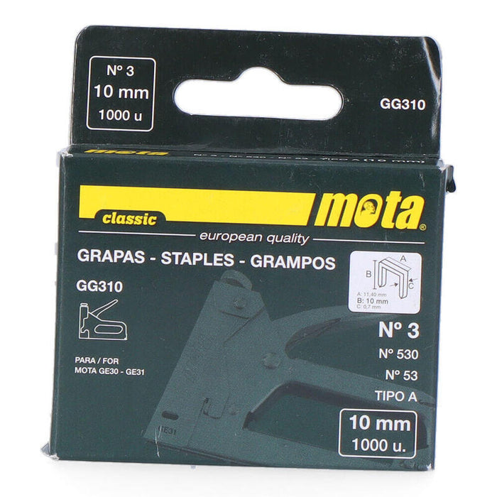 Pack De 2 Unidades - Grapas Nº 3 De 10mm 1000 Unid. Espesor 0,7mm Gg310 Mota