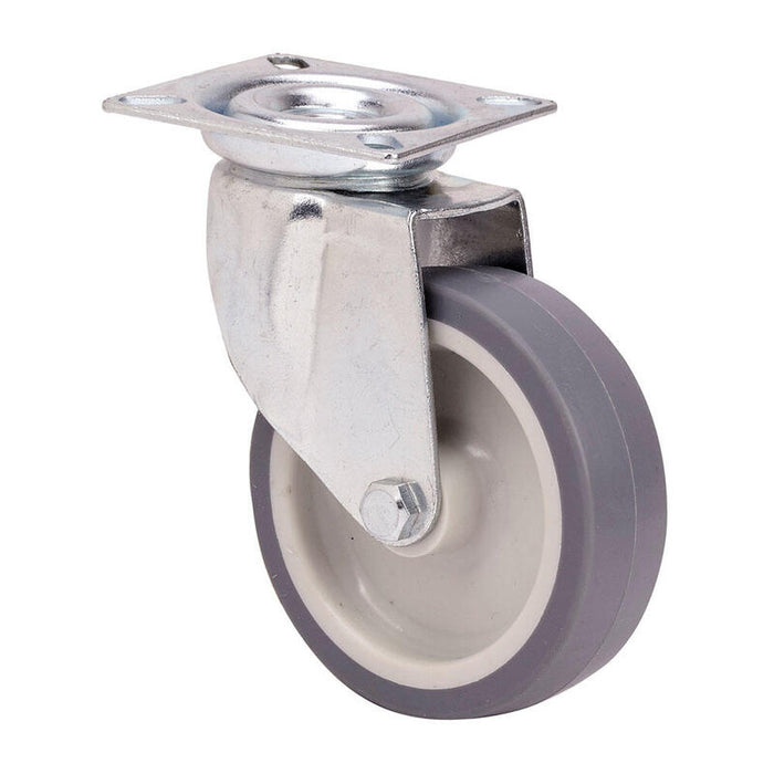 Pack De 2 Unidades - Rueda Giratoria De Goma Con Placa Y Eje Liso, Color Gris, Carga Máx. 60 Kg. Ø 8 Cm