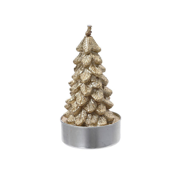 Pack De 2 Unidades - Vela De Cera En Forma De Pino Dorada Con Brillantina, 9,2x9,2cm.