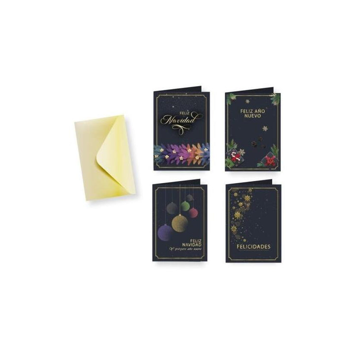 Pack De 24 Unidades Bismark Tarjeta De Felicitacion Navideña Foil Green Con Sobre - 4 Diseños Diferentes