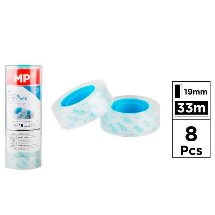 Pack De 3 Unidades - Cinta Adhesiva Transparente Cristal, 19 Mm X 33 M, 8 Uds