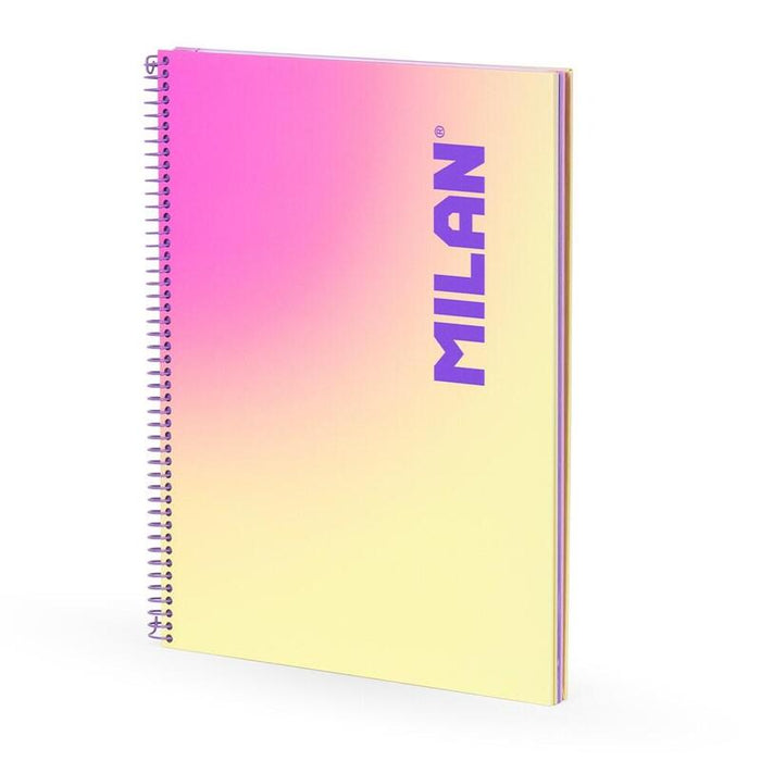 Pack De 3 Unidades - Cuaderno A4, Con Espiral, Tapa Dura, 90 Hojas Cuadriculadas, Sunset Amarillo, Con 3 Bandas De Color