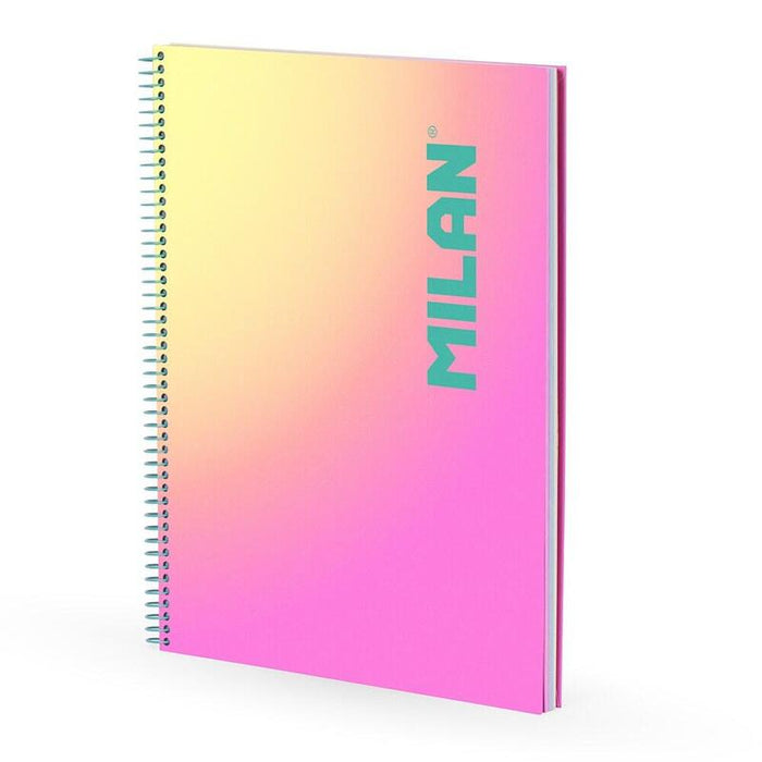 Pack De 3 Unidades - Cuaderno A4, Con Espiral, Tapa Dura, 90 Hojas Cuadriculadas, Sunset Rosa, Con 3 Bandas De Color