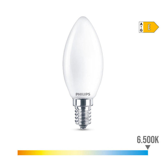 Pack De 4 Unidades - Bombilla Vela Led E14 6,5w 806lm 6500k Luz Fria Ø3,5x9,7cm. Philips