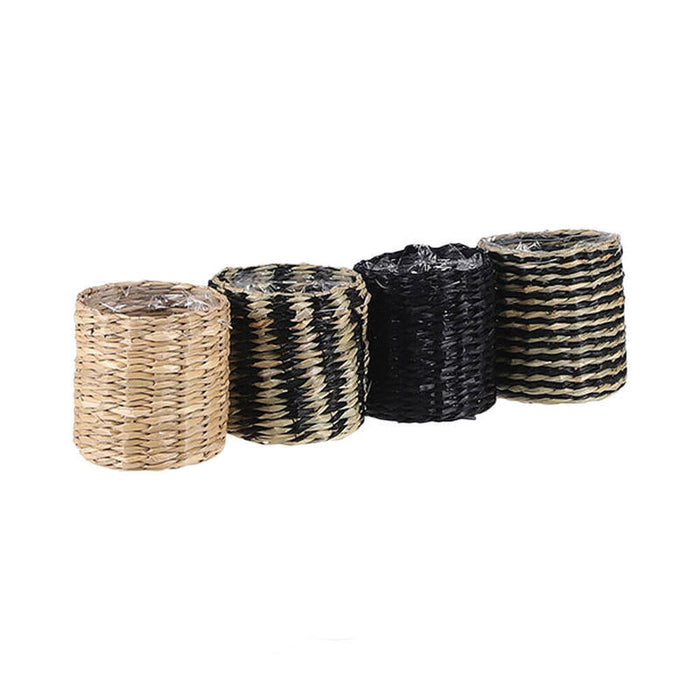 Pack De 4 Unidades - Cesto Modelo Alexis Negro Y Beige, Modelos Variados, Ø7 X 7 Cm