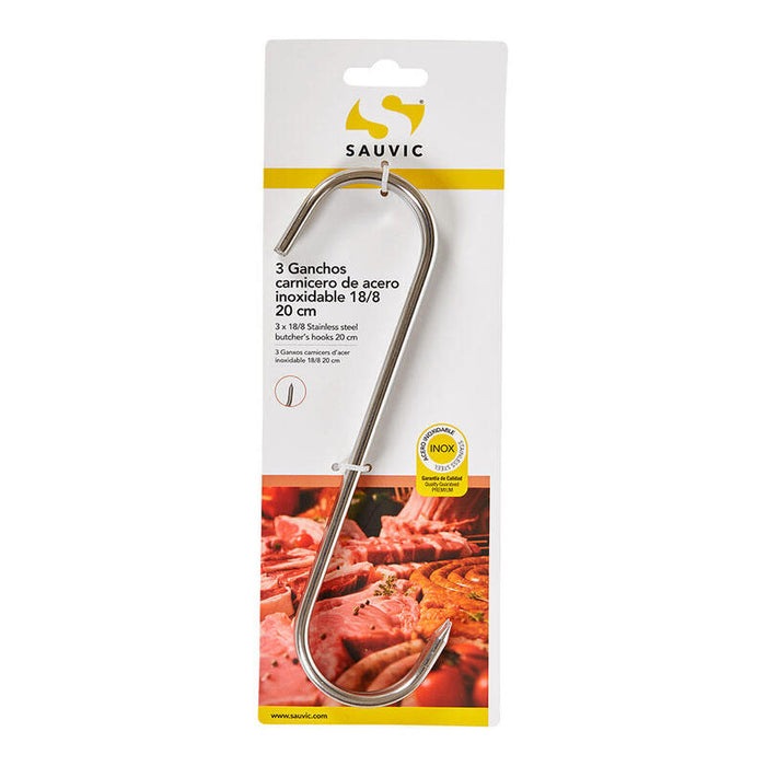 Pack De 4 Unidades - Ganchos Carnicero Inoxidable 18/8, 20 Cm De Longitud, Blister 3 Unidades