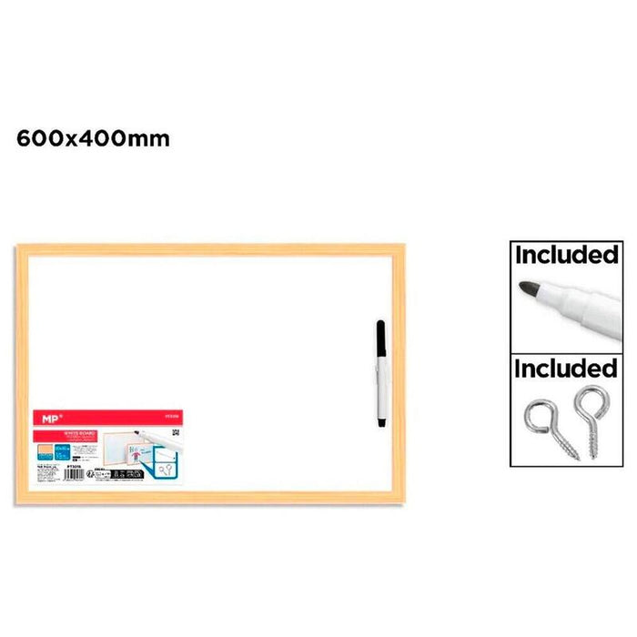 Pack De 4 Unidades - Pizarra Blanca Con Marco De Madera, 60 X 40 Cm + Rotulador