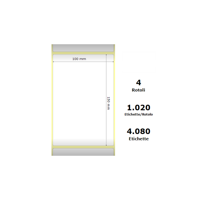 Pack De 4 Unidades White 100x150mm 1020 Et/Rotolo Z-1000d 3.9x5.9x3 Core Circonferenza 177mm Ze3006306-T