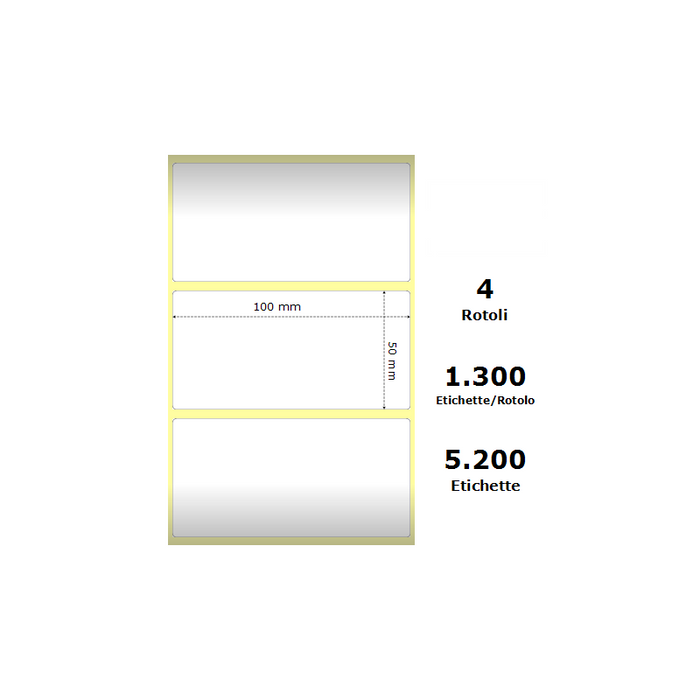 Pack De 4 Unidades White 100x50mm 1300 Et/Rotolo Z-2000d 3.9x2x1 Core 4 Rolls