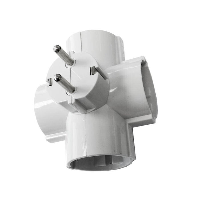 Pack De 5 Unidades - Adaptador Cuádruple 2p+T, 16a 250v~ Entrada Lateral, Blanco (Retractilado)