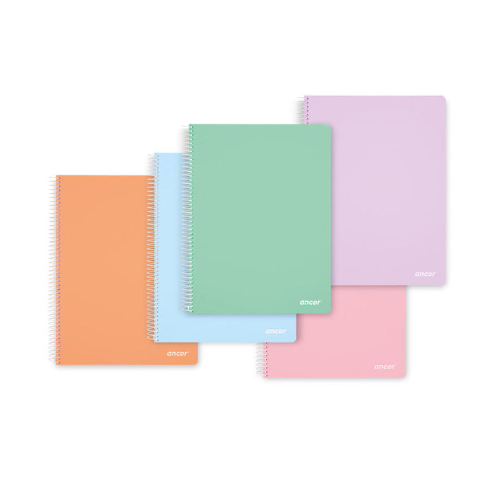 Pack De 5 Unidades Ancor Classic Stripes Cuaderno Espiral Tamaño Folio Cuadriculado 4x4mm - 80 Hojas 90gr - Tapa De