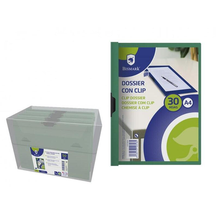 Pack De 5 Unidades Bismark Dossier Con Clip Metalico - Polipropileno Transparente - Capacidad Para 30 Hojas A4 - Color