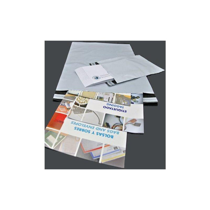 Pack De 5 Unidades Bolsas Mensajería Estándar Plástico Opaco 350x450x50 (Fuelle)+40 Solapa Blanco / Interior Negro -Pack De 100ud-