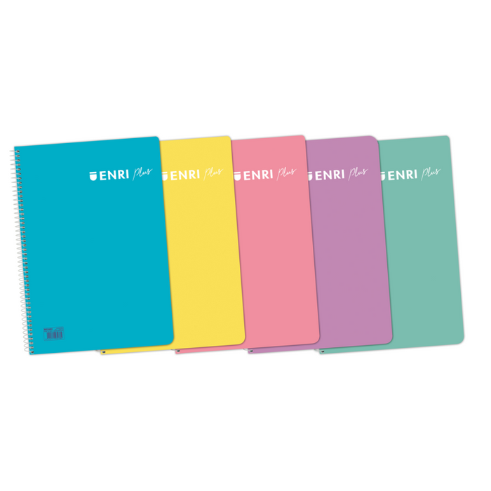 Pack De 5 Unidades Enri Plus 4º Cuaderno Espiral 4x4 - Tapa De Plastico - 80 Hojas 90gr - Colores Surtidos