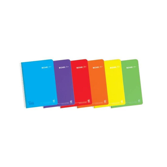 Pack De 5 Unidades Enri Plus Cuaderno Espiral Formato Folio Liso - 80 Hojas 90gr - Cubierta De Plastico - Colores Surtidos