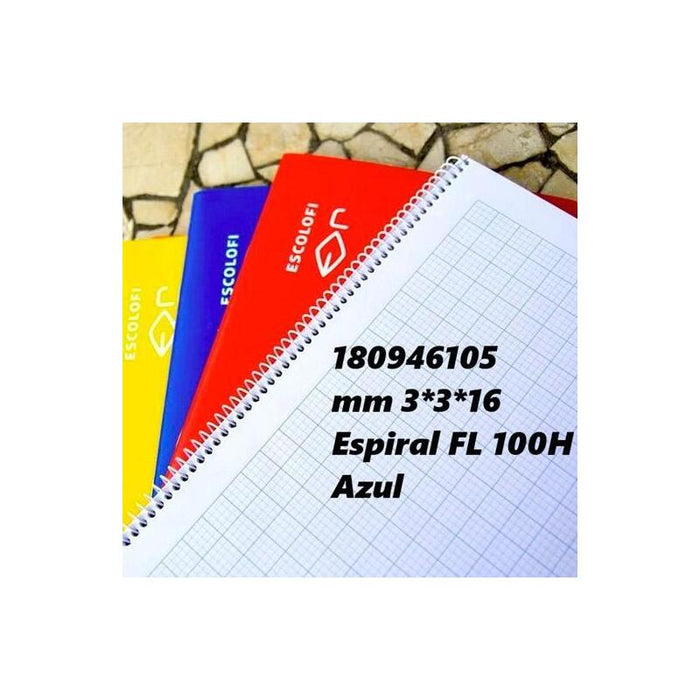 Pack De 5 Unidades Escolofi Cuaderno Espiral 100h Folio 70gr Milimetrado 3x3x16 Azul