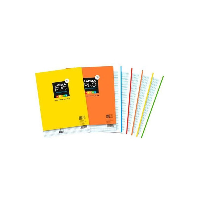 Pack De 5 Unidades Lamela Recambio Pro 4 Taladros 100h A4 90gr Cuadrovía 4mm Multiasignaturas 5 Colores