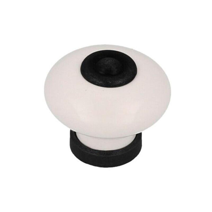 Pack De 5 Unidades - Pomo Para Mueble, Modelo 824, De Porcelana Y Metal Con Acabado Negro Mate Y Blanco, Ø31 Mm