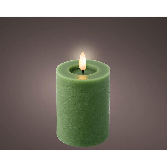 Pack De 5 Unidades - Vela De Cera Led, Color Verde, Acabado Rústico, Ø7 X 11,2 Cm