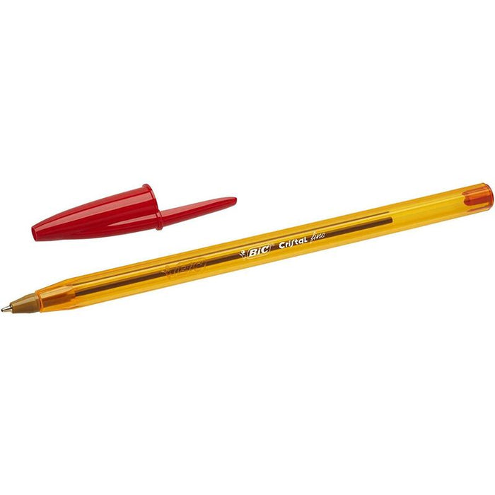 Pack De 50 Unidades Bic Cristal Original Fine Boligrafo De Bola - Punta Redonda De 0.8mm - Trazo De 0.30mm - Tinta Con Base De Aceite - Translucido - Color Rojo