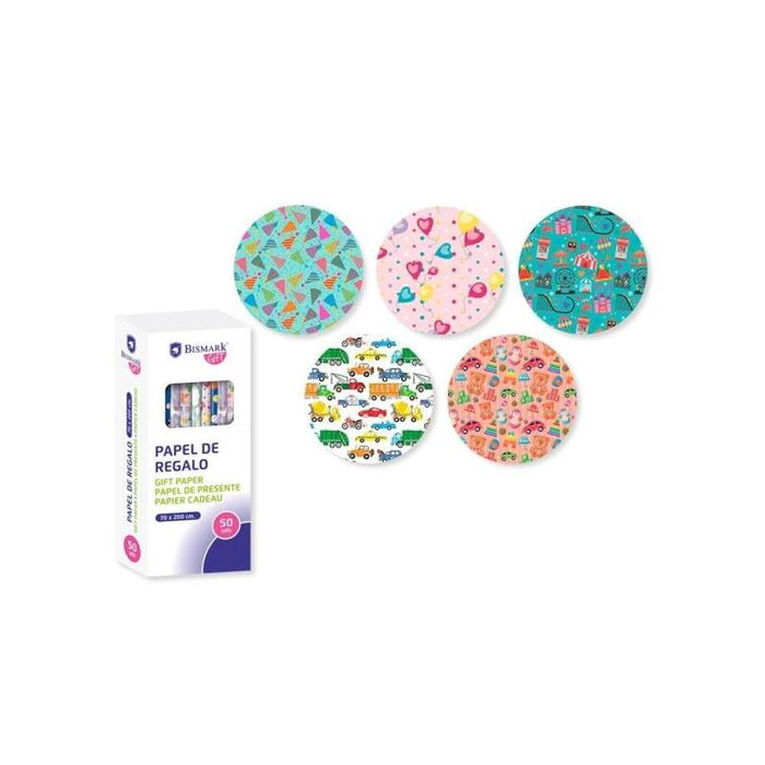 Pack De 50 Unidades Bismark Kids Rollo De Papel Regalo - Medidas 70cmx200cm - 5 Diseños Diferentes