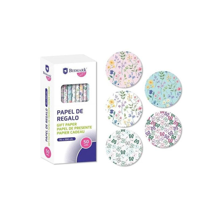 Pack De 50 Unidades Bismark Naturaleza Rollo De Papel Regalo - Medidas 70cmx200cm - 5 Diseños Diferentes - 10 Rollos