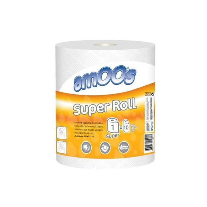 Pack De 6 Unidades Amoos Papel De Cocina Super Roll 2c Multiusos Rollo 91m Blanco