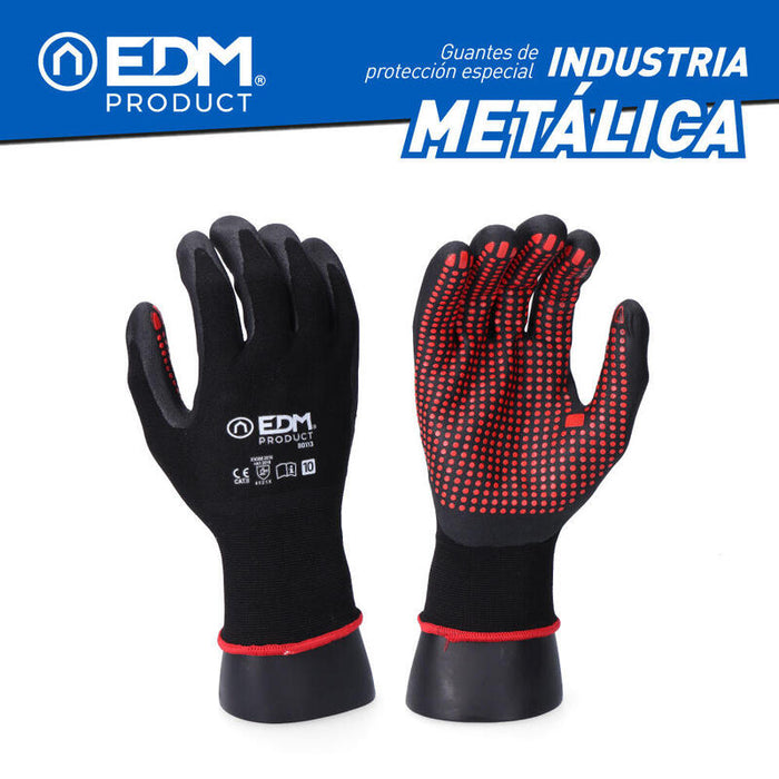 Pack De 6 Unidades - Guante Industria Metalúrgica Nylon/Lycra Recubierto De Nitrilo Talla 9 Edm
