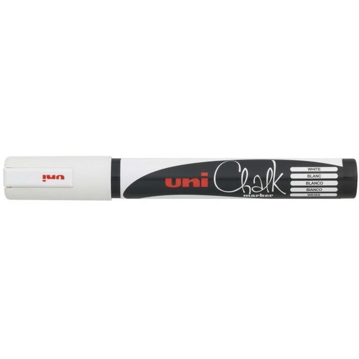 Pack De 6 Unidades Uni-Ball Pwe-5m Marcador De Tiza Liquida - Punta Conica 1.8-2.5mm - Borrado En Humedo - Resistente A