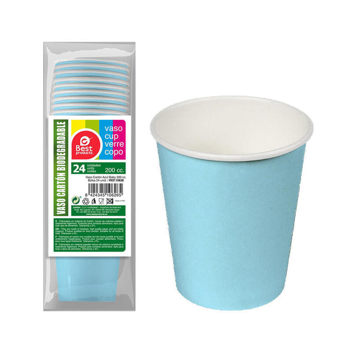 Pack De 6 Unidades - Vasos De Cartón Azules Baby 200cc, 24 Uds