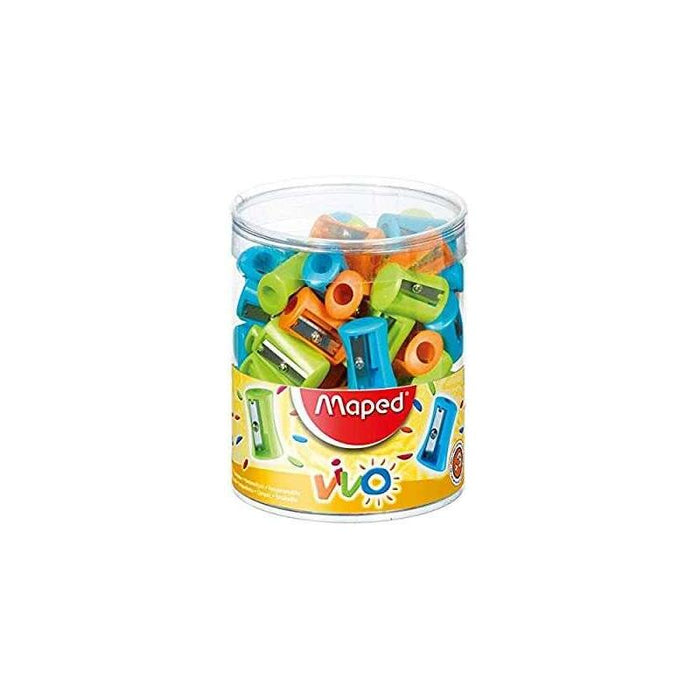 Pack De 75 Unidades Maped Vivo Sacapuntas De Plastico Con 1 Orificio - Cuchilla De Acero Afilada Y Resistente - Colores