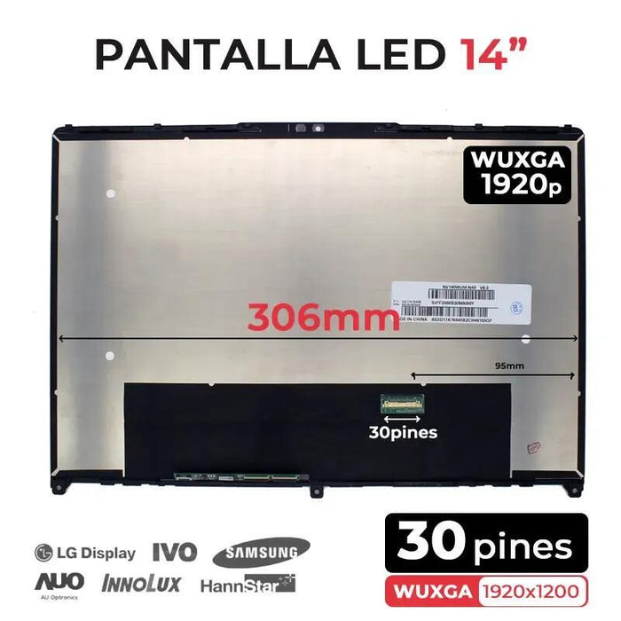 Pantalla Led De 14" Táctil Para Portátil Nv140wum N49 Nv140wum N49 V8.0 Con Marco