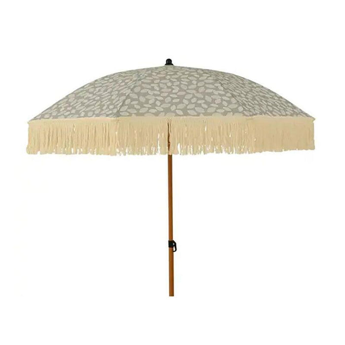 Parasol Para Jardín, Verde Con Diseño De Hojas Y Flecos Beige, Ø180 X 216 Cm