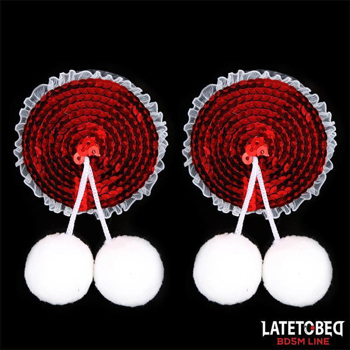 Pezoneras Con Lentejuelas Rojas Y Pompones Blancos
