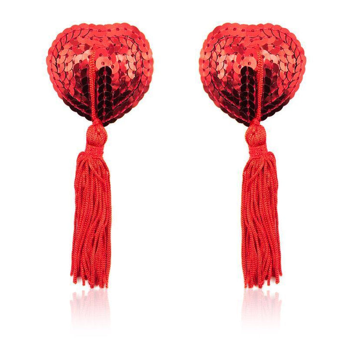 Pezoneras Forma Corazón Autoadhesivas Con Lentejuelas Rojo