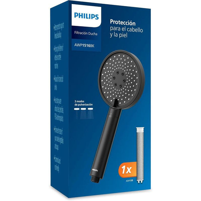 Philips Water Filtro De Ducha, 3 Modos De Rociado, Capacidad De Filtrado 1 Mes, Negro